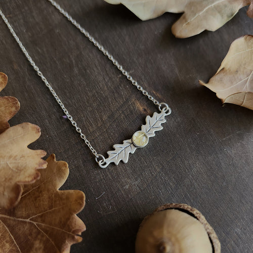 Oak Leaf Necklace with Golden Rutile Quartz