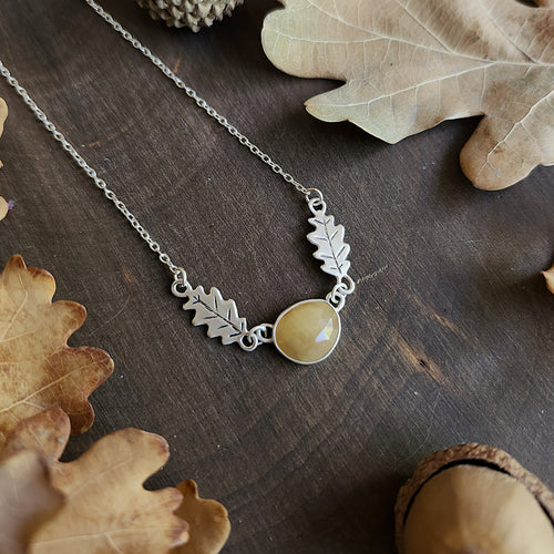 Oak Leaf Necklace with Yellow Sapphire