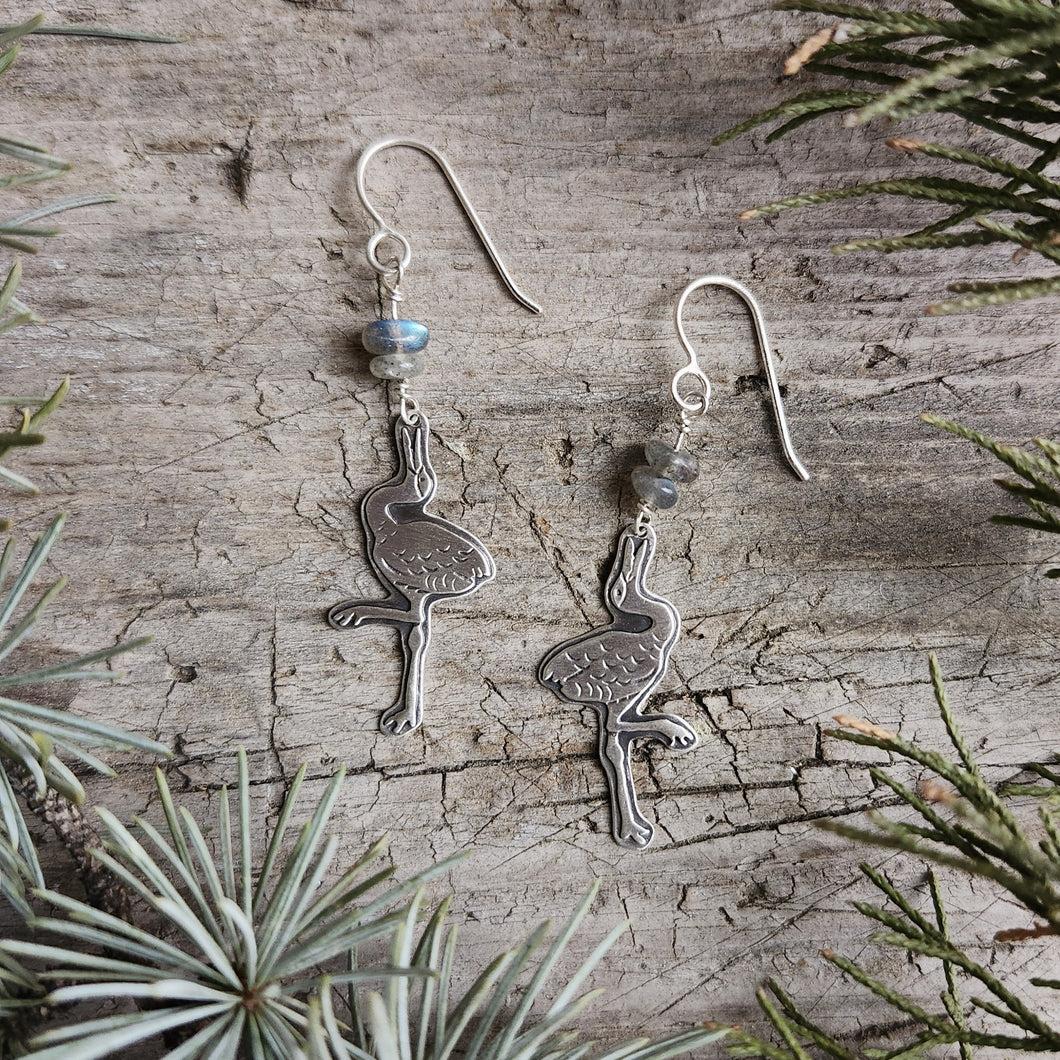 Sandhill Crane Earrings with Labradorite